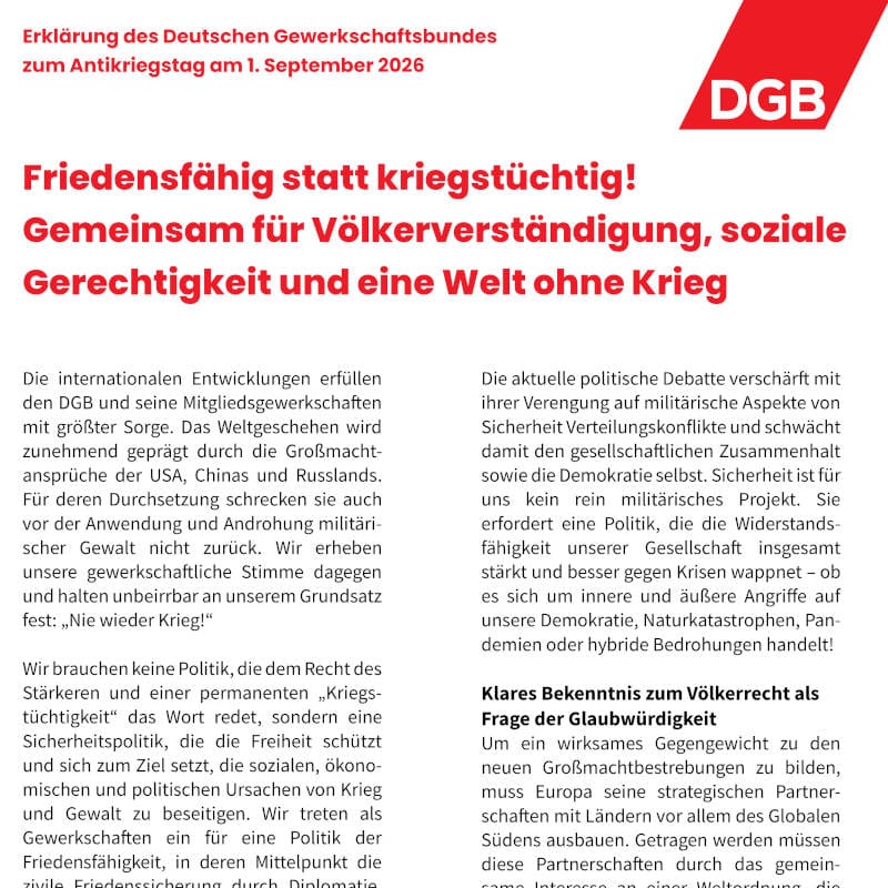1. September: Weltfriedenstag Mahnwache