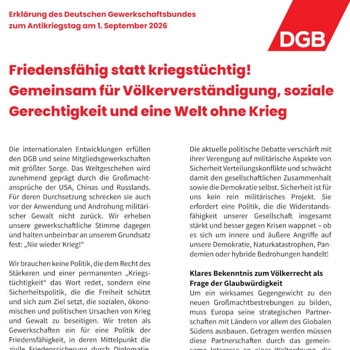 1. September: Weltfriedenstag Mahnwache